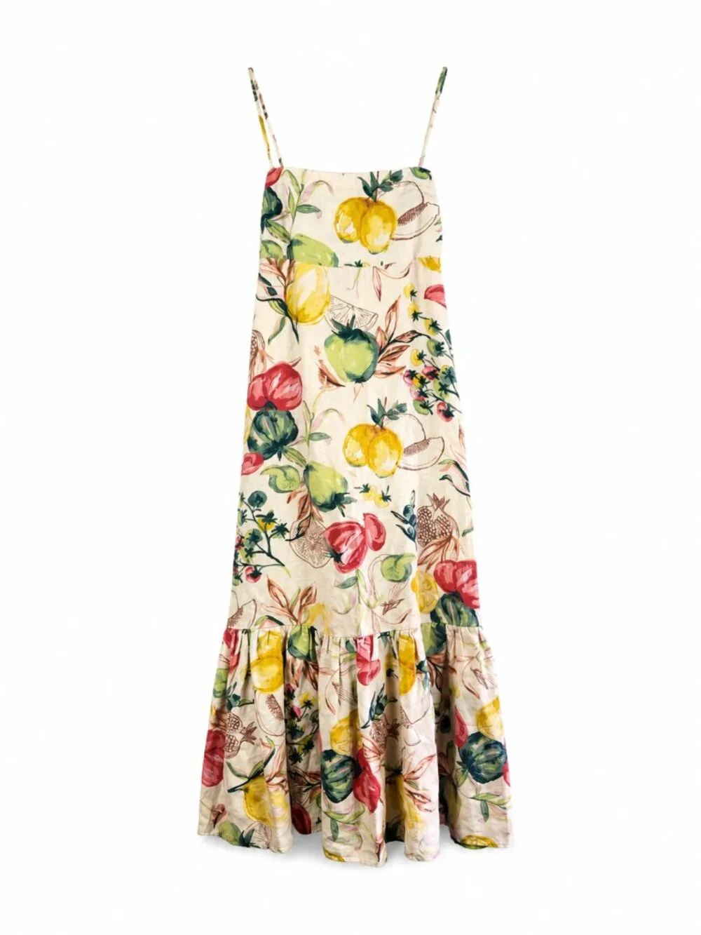 Abercrombie Premium Linen Strapless Babydoll Maxi Dress Veggie Print Medium